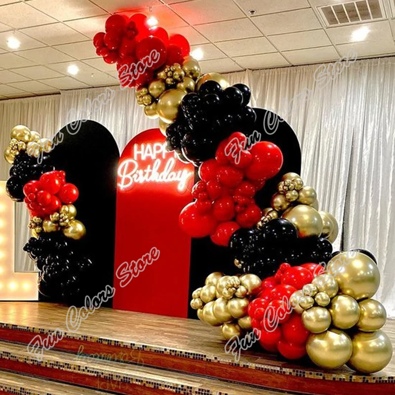 

271pcs Red Wedding Birthday Party Backdrop Baby Shower DIY Golden Holiday Dinner Black Decoration Balloon Garland Arch Kits