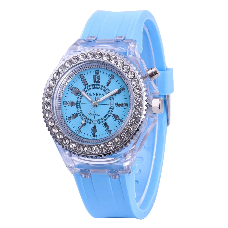 light blue Светящиеся часы со светодиодной вспышкой, индивидуальные тренды, для любителей студентов, мужские часы, легкие наручные часы, reloj mujer, часы для женщин - Цвет: light blue