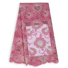 Новейшая африканская Тюлевая сетчатая кружевная ткань Цветочная вышивка с камнями розовый цвет нигерийское женское вечернее платье дизайнерская кружевная ткань