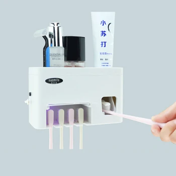 

UV Toothbrush Sanitizer with Toothpaste Dispenser, Bathroom Toothbrush Holder Wall Mounted with sanitizer Function