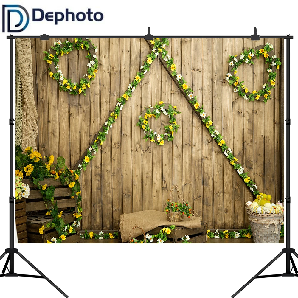 

Dephoto Easter Backdrop Photophone Wood Wall Eggs Flowers Spring Kid Newborn Photo Studio Backgrounds Photobooth Photocall Props