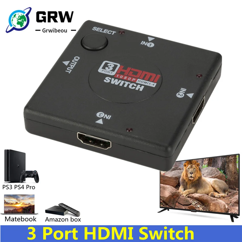 Grwibe Hd 3 Input 1 Output Mini 3 Porte Hdmi Switch Femmina A Femmina Switcher Splitter Box Selettore Per Hdtv 1080P Video Switcher