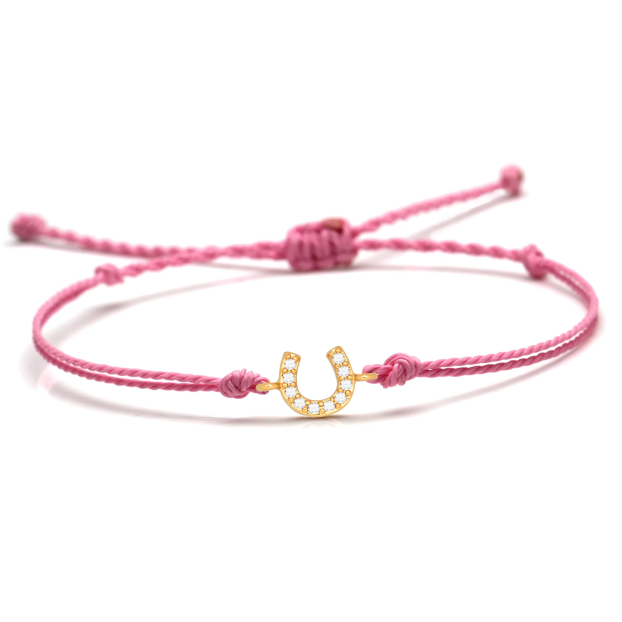 Zirkonia Kristall Winziges Hufeisen Glücksbringer Armband Damen Herren Rot Schwarz Weiß Grün Gewachste Schnur Messing CZ Geflochtener Schmuck – Detail 5