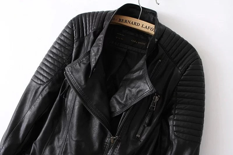 Женская кожаная куртка, новинка, тонкая черная мотоциклетная Женская куртка на молнии, верхняя одежда на осень и зиму, женское кожаное пальто, куртка