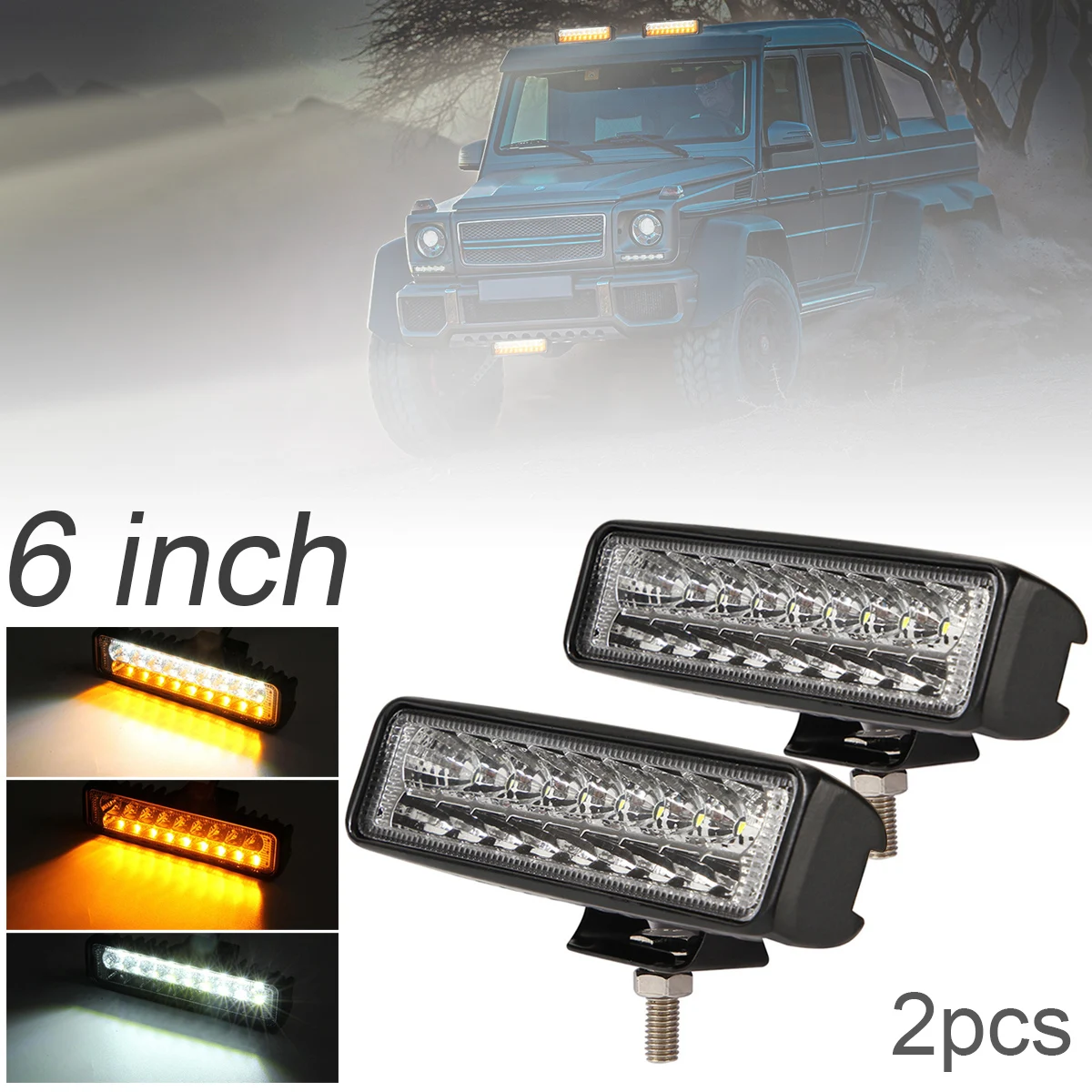 

Ultra Bright 6 Inch 54W White + Yellow LED Work Light Bar Waterproof Warning Light for Driving Offroad Boat Car Truck 4x4 SUV