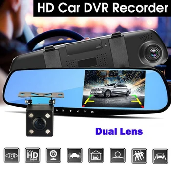 

Car 4.3in LED Display Rearview Mirror Driving Recorder Dual Lens Rear View Reverse Camera HD Monitor Dash Camera