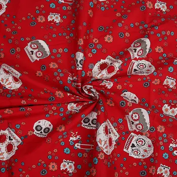

140cm Wide Red Bottom Skull Printed Fabric Per Meter 100% Cotton Fabrics for Sewing Clothing Tissue Home Textile Accessories DIY