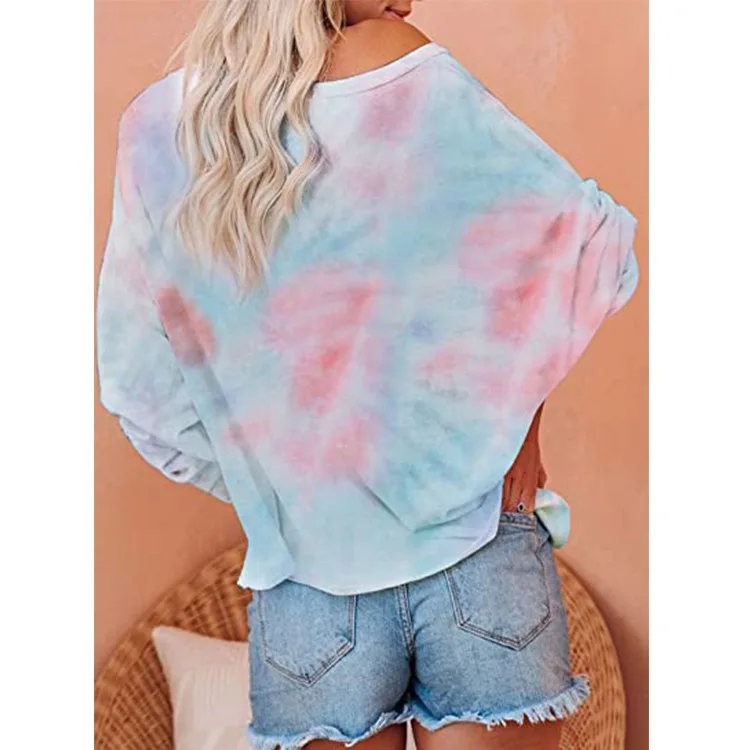 Tie Dye Print Woman T-shirts Long Sleeve Plus Size T Shirt O-neck Gradient Color Tee Shirt Trendy Sexy Women Streetwear