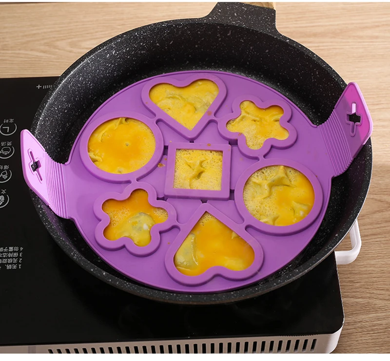 Multi-forma silicone 7-hole omelete estrela redonda em