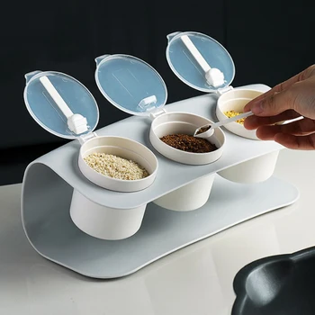 

2020 3pcs/lot Seasoning Box Rack Spice Pots with Spoon Seasoning Box Condiment Storage Container Spice Jar Kitchen