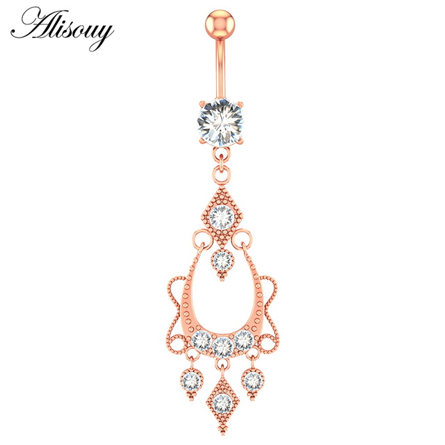 1pc Flower Heart Dangled Belly Navel Piercing Button Ring 14G Stainless Steel CZ Crystal Opal Ombligo Woman Body Jewelry