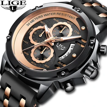 

LIGE Mens Watches Top Luxury Brand Waterproof Sport Wrist Watch Chronograph Quartz Military Genuine Leather Relogio Masculino