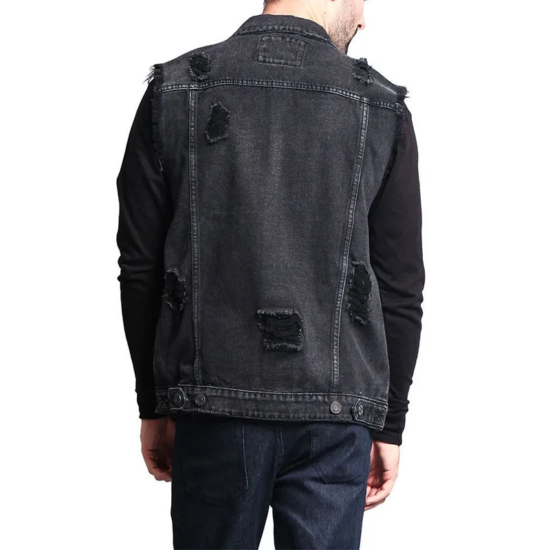 

Autumn Mens Vests Outerwear Denim Vest Jacket Casual Fashion Slim Hand-worn Denim Vest Single-breasted Street Wear Men Vest