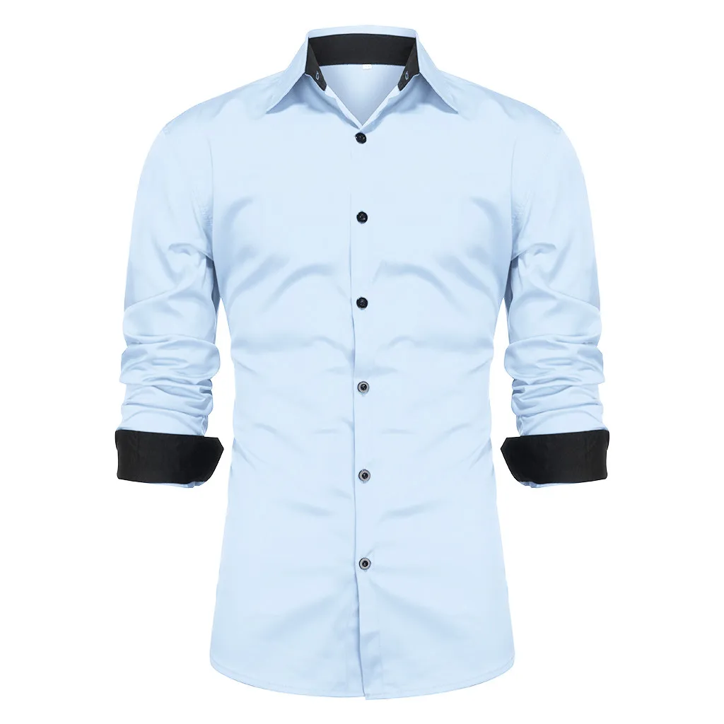 Camisa Masculina мужская Евро-американская деловая Повседневная Однотонная рубашка с отворотом с длинными рукавами бежевая рубашка Топы 19Aug13 P30