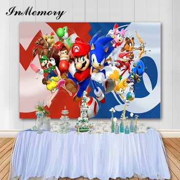 

InMemory Super Mario Photography Backgrounds Boy Birthday Party Photo Backdrop Blue Sonic Vinyl Banner Decoration Photocall