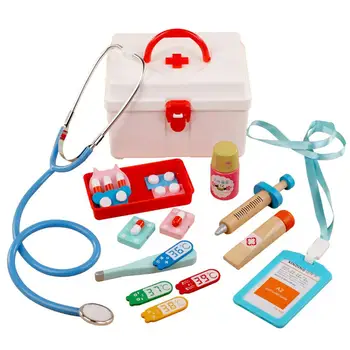 

13Pcs/Set Wooden Pretend Play Doctor Medical Kit Tools Educational Kids Toy Package with medical kit box great gifts for kids