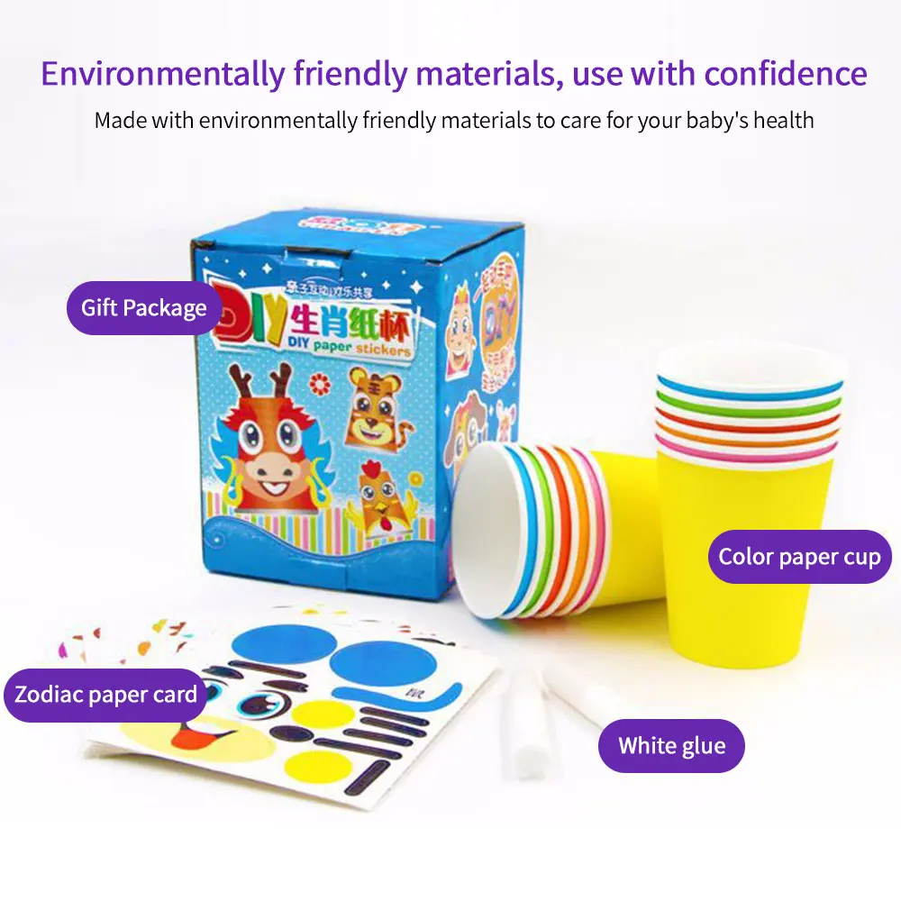 

12pcs Kids Animals DIY Handmade Paper Animals Cups Sticker Set Kindergarten School Art Craft Developmental Toys Fast Shipping