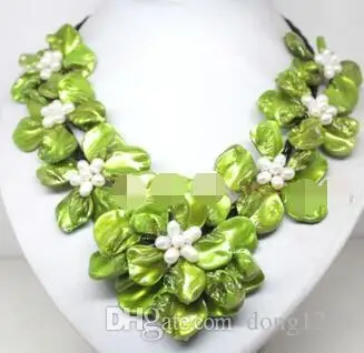 

Free Shipping> @@> zj 00065 white pearl green mother of pearl shell 7 handmade necklace 18 "Jewelry