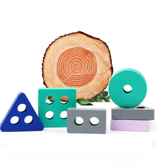 Wooden Montessori Toy Educational Building Blocks Toys Macaroon Column Color Shape Match Stacking Block Puzzle Children Toy  DDJ 4