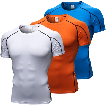 

Logo custom Quick Dry T-shirt gym rashguard Sportswear Compression fitness Top Running jersey sport shirt men