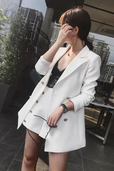 

Fashion ELegant Office Lady 2 Piece Outfits for Women White Color Jacket Blazer + High Waist Mini Pant Suits Tracksuit Women