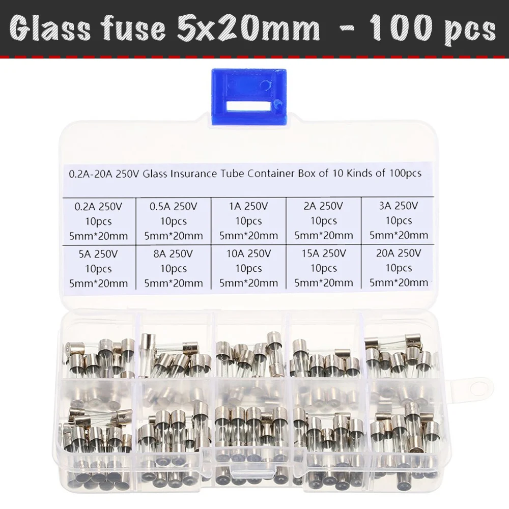 Automotive Glass Radio FUSIBLES 20 mm 2 Amp Pack x 100 