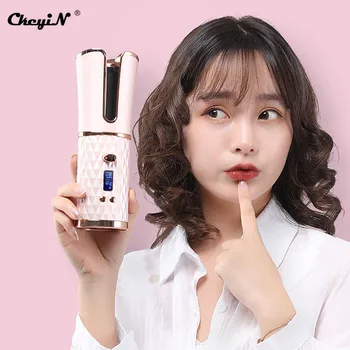 

CkeyiN Cordless Hair Curler Automatic Curling Iron Adjustable Temperature Fast Heating Ceramic LCD Display W/ Timer Rechargeable