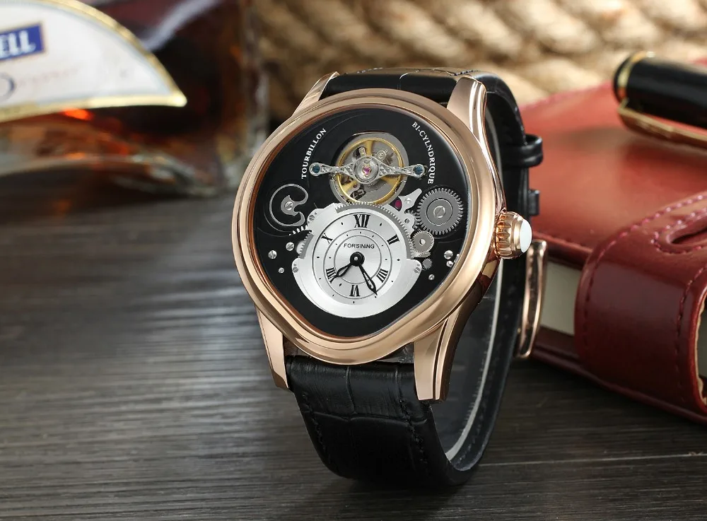Forsining дизайн Tourbillon 316 полный Чехол из нержавеющей стали ремень из натуральной кожи мужские автоматические часы лучший бренд класса люкс