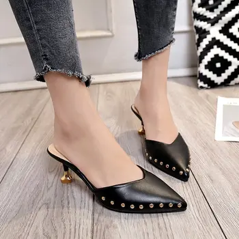 

Candy Color Slippers 2019 Summer Women Pointed Rivets High Heels Flip Flops Slipper Female Slip on Sandals Sandalias Femenina