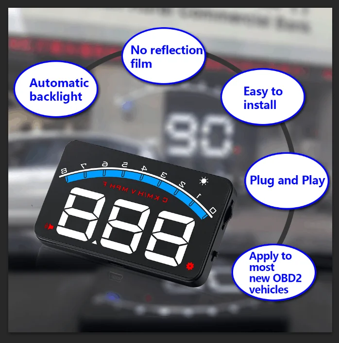 3,5 ''OBD2 измеритель скорости дисплей цифровой скорость об/мин Расход топлива время вождения с будильником гудение лобовое стекло проектор M6