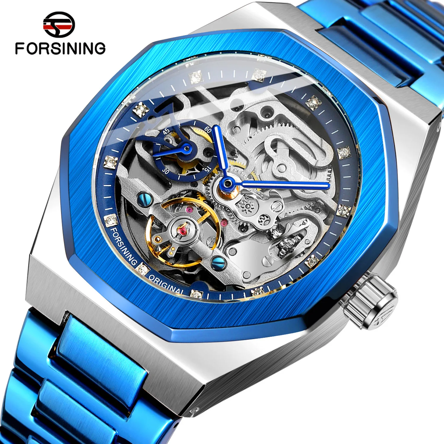 2021 Forsining Top Brand Luxury Automatic Mechanical Watch Luminous Three Eyes Six Needles Skeleton Male Wrist Watch Wrist Clock 