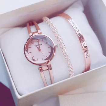 

Fashion Rose Gold Lady Wristwatch Luxury Simple Women Bracelet Watches Casual Stylish Female Gift Clock 3 Pcs set Ulzzang Style