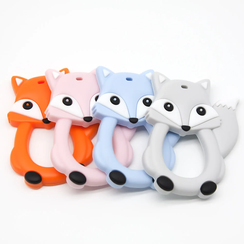Cute-idea 1pc Fox Cartoon Silicone Beads Baby Teethers Food Grade Teething DIY Baby Nursing Chewing Pacifier Chain ClipToys 4