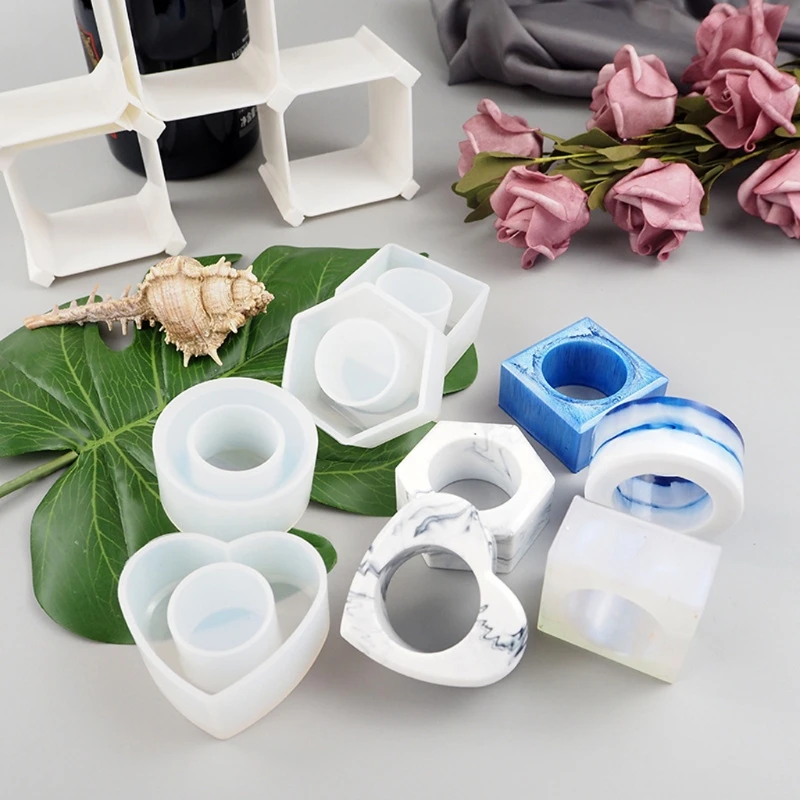 4 Shapes Minimalist Napkin Holders Ring Resin Molds Kit Round Sqaure