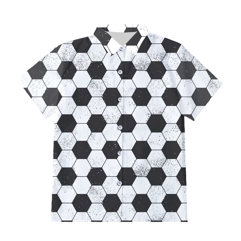 

IFPD EU Size Men 3D Printed Button Shirts Casual Aniaml Football Shirt Short Sleeves Black White Hexagon Funny Plus Size Tops