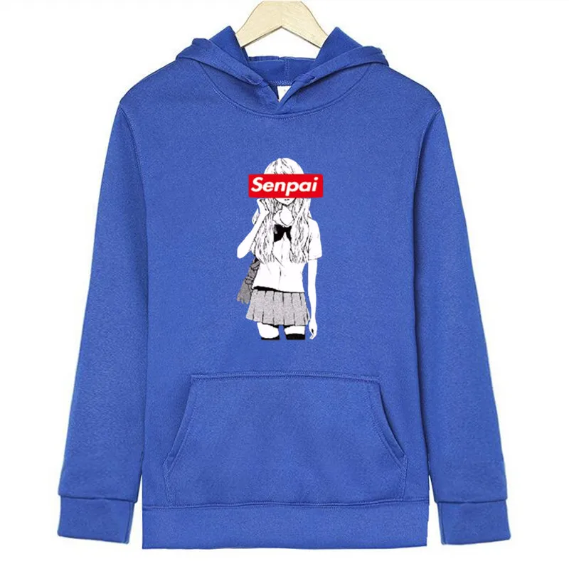 sapphire Зимние мужские Senpai аниме девушка нерди дизайн печати флисовые толстовки спортивные свитера осень унисекс забавное чёрное худи Зимняя мужская одежда - Цвет: sapphire
