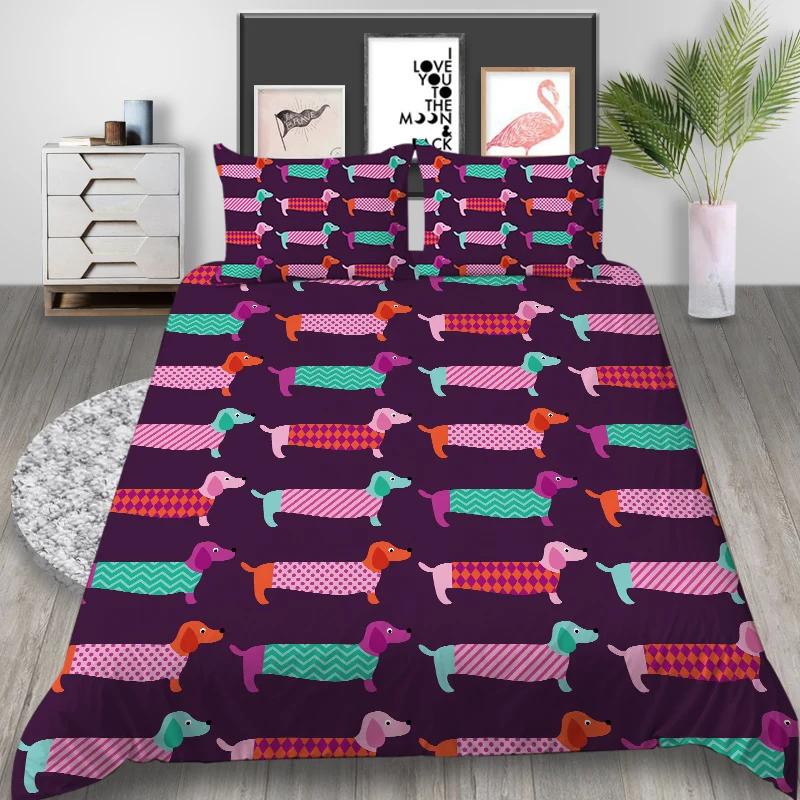 Thumbedding Sausage Dog Bedding Set King Cartoon Cute Duvet Cover