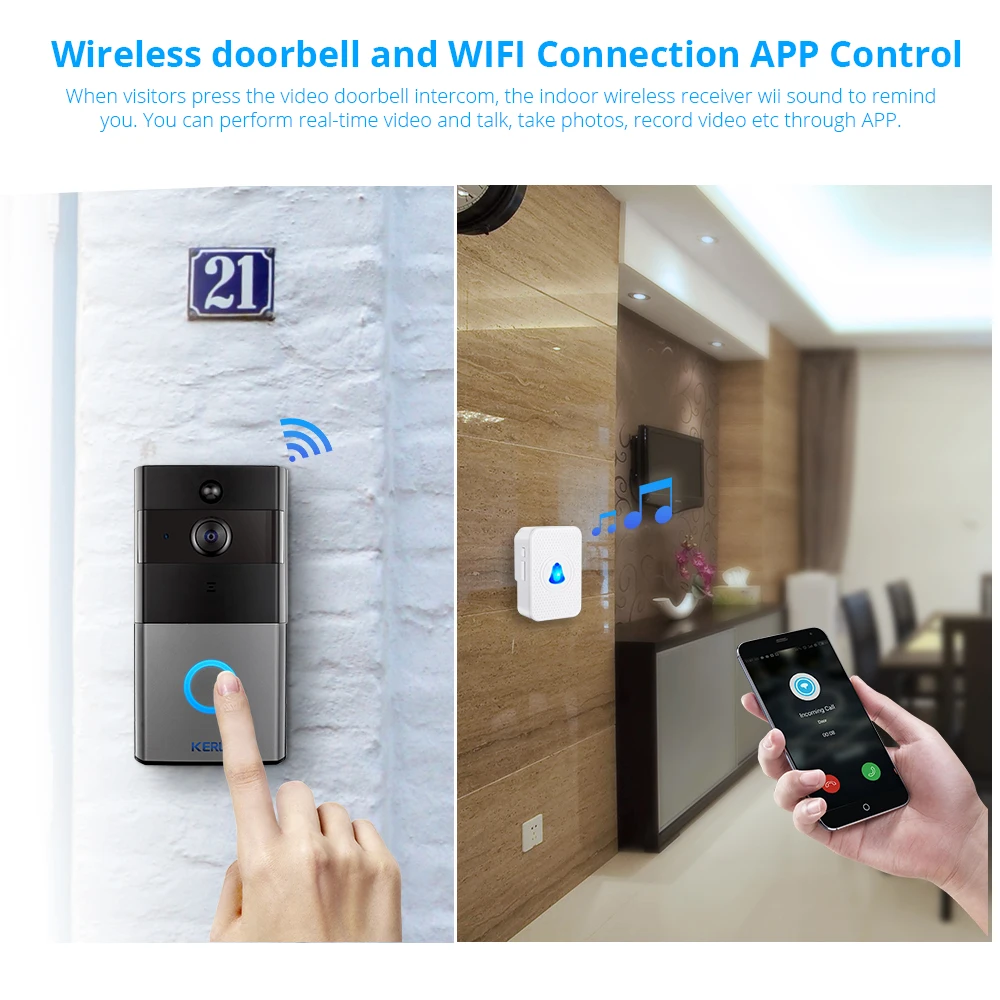 KERUI Tuya Smart Life беспроводной WiFi видеодомофон дверной звонок 2MP 1080P телефонный звонок Дверной звонок Домашняя безопасность камера ночного видения