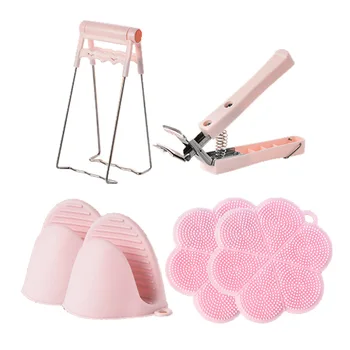 

Kitchen Heat Proof Set 4 Pcs Anti-scalding Tray Kit Dish-plate Clip Bowl Clip Home Multi-Function Silicone Glove Kitchen Tools