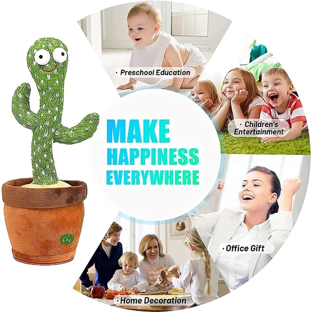 Plush cactus dancing toy, 120 songs, speaker, USB charging, vocal rehearsal, gifts for children 4