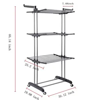 

Elegant Space-saving 3-layer Aluminum Alloy & Plastic Portable Practical Clothes Dryer Gray
