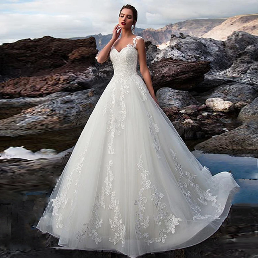 Attractive Tulle V Neck Neckline Natural Waistline A Line Wedding Dress With Lace Applique Bridal Dress Lace Up Wedding Dresses Aliexpress