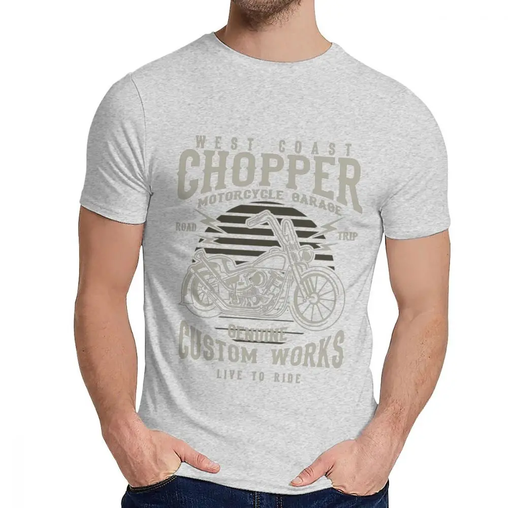 Мужские футболки Кафе Гонщик Футболка Мотоцикл Чоппер удобная мода Crewneck Винтажная Футболка - Цвет: Серый