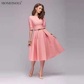 

женская одежда 2020 бренды Spring Pink Casual robe O-neck Solid Princess Dress Party вечерние платья Elegant Snordic vestidos
