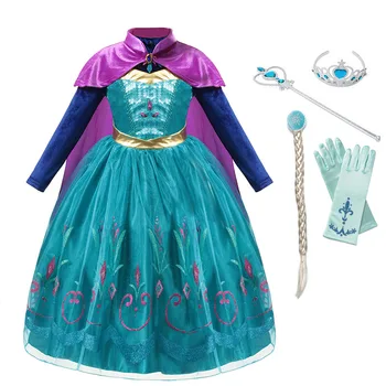 

Princess Elsa Anna Dress for Girl Kids Costume Cosplay Snow Queen Sequin Long Cloak Gown Child Winter Christmas Party Costumes