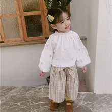 Новинка года; сезон весна; свободные штаны в клетку в западном стиле для девочек обтягивающие брюки на шнуровке для малышей Модная детская одежда; K75