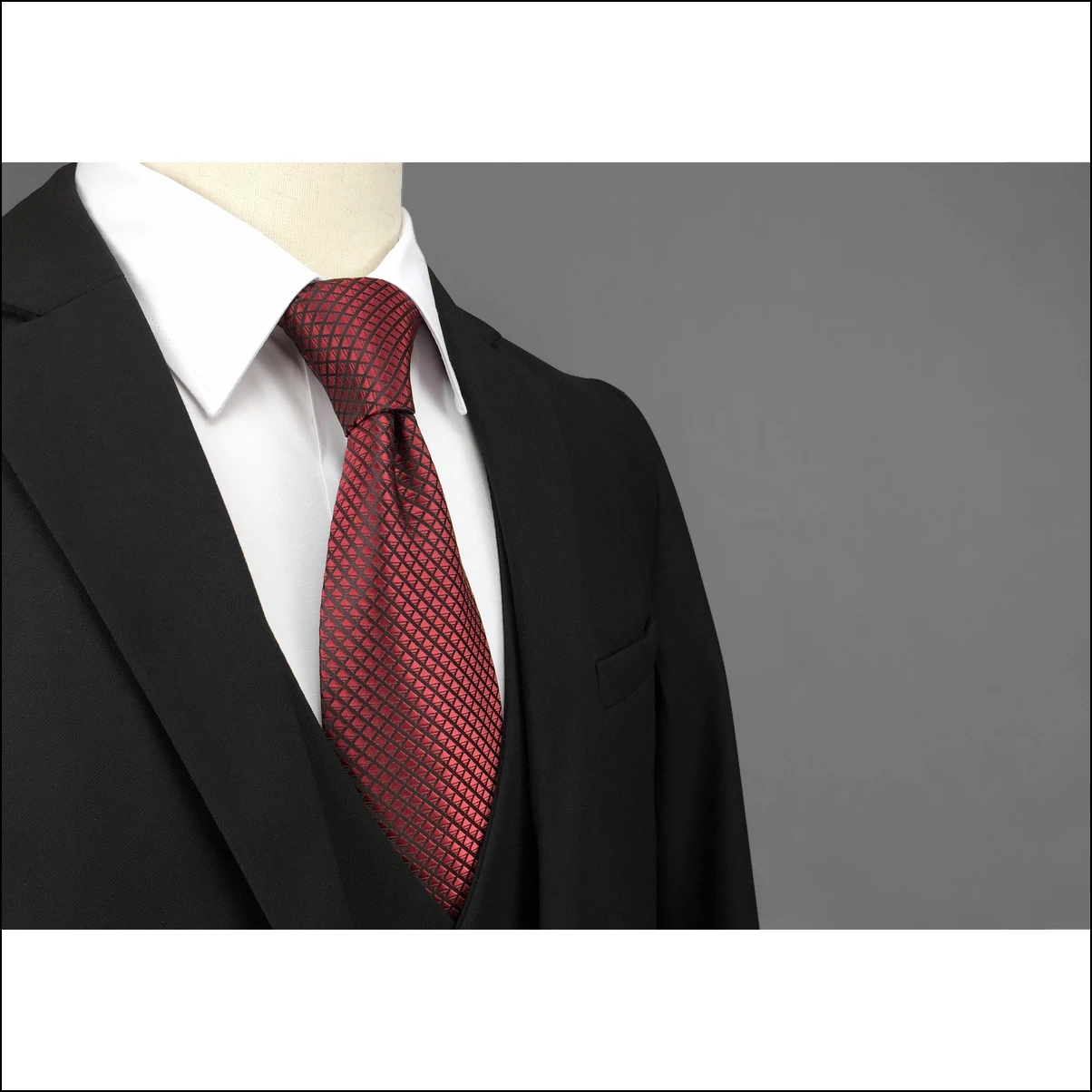 DQT Satin Plain Solid Crimson Red Classic Slim Skinny Tie Hanky Cufflinks 
