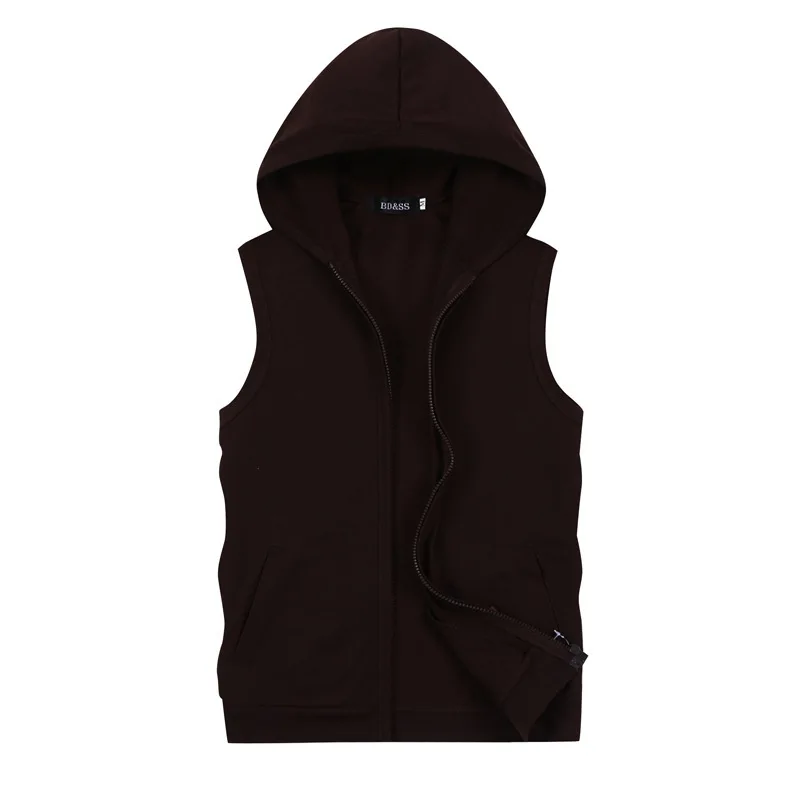 New Style Fashion Men Solid Color Sleeveless Hooded Vest Casual Versatile Zipper Vest Mj01