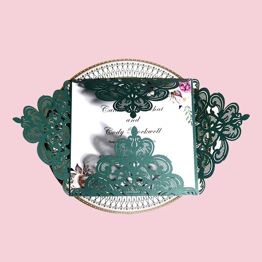  10pcs Wedding Invitations Lace Pattern Cards Laser Cut Paper Cards Announcement Greeting Postcards  - 4.00044E+12