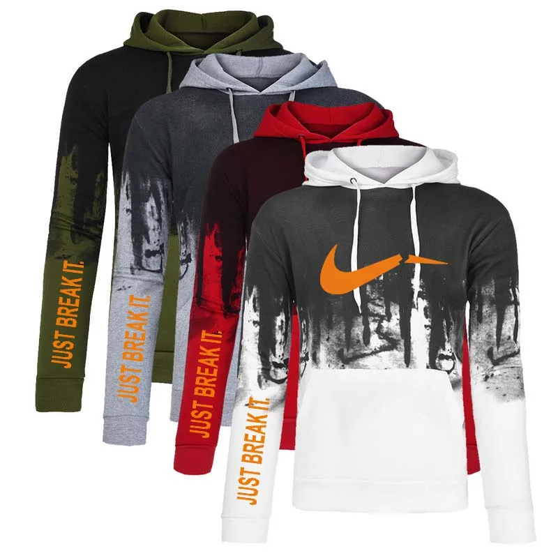

New brand 2019 autumn fashion sweatshirt hoodie men's 3D printing ink patchwork pullover hip hop hooded thin pullover